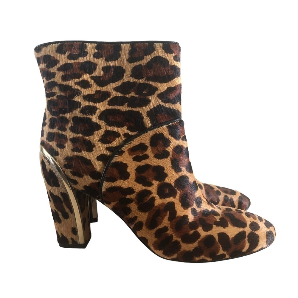 Diane Von Furstenberg Glenda Leopard Calf Hair Heeled Booties 6.5